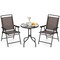 3 Piece Outdoor Bistro Set Round Tempered Glass Table with Umbrella Hole